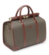 A graceful and convenient cosmetic case for today's world traveler. Fits all your makeup and other small items perfectly so your travel is relaxed and peaceful. Comfort carrying handles for easy transportation. Cognac diamond pattern woven with jacquard fabric and Belting leather trimming lend a graceful sensibility to piece. Lifetime warranty.