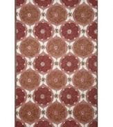 Perfect vision. Tickle the eye with the pleasing medallion pattern and pretty pinot hue of Liora Manne's Lakai Circles area rug. Hand hooked of a durable, UV stabilized polypropylene-acrylic blend, this dynamic rug can be used indoors, outdoors or virtually anywhere around your home.