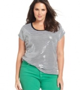 Let your casual style shine with MICHAEL Michael Kors' striped plus size tee, showcasing a sequined front.