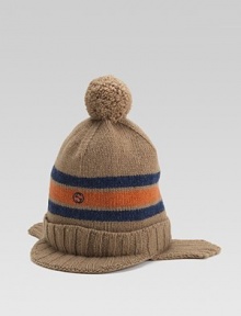 A super warm, super snuggly style in wool tricot with bold signature stripes, cozy earflaps and a giant pompom.Ribbed constructed brim Ear flaps Wool Made in Italy A super warm, super snuggly style in wool tricot with bold signature stripes, cozy earflaps and a giant pompom.Ribbed constructed brim Ear flaps Wool Made in Italy