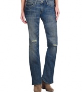Ripped details lend the perfect amount of grit to Levi's 524 bootcut jeans!