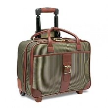 Wings Stripe, Hartmann's newest luxury designer collection, complements the original signature Diamond Jacquard pattern. The fabric is treated with a durable water-repellent finish for lasting protection. The 400 denier 100% nylon packcloth lining is treated to repel moisture and stains. This fashion forward striped design in hues of gold and black is accented with cognac belting leather and polished brass hardware.