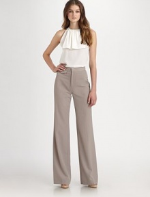 Classic details like waist darts and flawless pleats are perfectly complemented by an intriguing pocket detail and flared-leg fit. Concealed hook-and-eye closureZip flyFlap pocketsWaist dartsFully linedInseam, about 3555% polyester/45% woolDry cleanImported Model shown is 5'10 (177cm) wearing US size 4. Classic details like waist darts and flawless pleats are perfectly complemented by an intriguing pocket detail and flared-leg fit. Concealed hook-and-eye closureZip flyFlap pocketsWaist dartsFully linedInseam, about 3555% polyester/45% woolDry cleanImported Model shown is 5'10 (177cm) wearing US size 4.