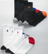 Infuse some colorful comfort in your weekday routine with the supportive cushioning and moisture-wicking design of this preppy pack of Polo socks.