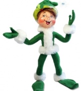Wearing a snowflake on his hat and green from head to toe, this jubilant elf cherishes all the season has to offer. With the crafted charm and soft, flexible features of Annalee dolls.
