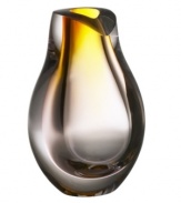A clear supple form accented by a hint of color define the Opus bowl from Kosta Boda. Like a heavy drop of water infused with color by the brilliance of the sun, this vase by designer Goran Warff features luxury solitaires in rounded, organic shapes. Measures 8 1/4.