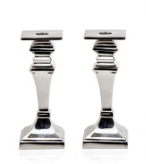 Dim the lights and elevate the room. Rendered in pure aluminum, Godinger's Square candlesticks decorate elegant spaces with classic sophistication.
