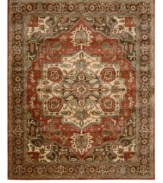 For the Jaipur collection Nourison uses a unique herbal wash to create the silky sheen and antique appearance of these fine wool rugs. In an earthy red palette with an ornate yet structural motif, the rug enhances your home with lavishly elegant style.