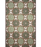 Perfect vision. Tickle the eye with the pleasing medallion pattern and fresh sage hue of Liora Manne's Lakai Circles rug from the Ravella collection. Hand hooked of a durable, UV stabilized polypropylene-acrylic blend, this dynamic rug can be used indoors, outdoors or virtually anywhere around your home.