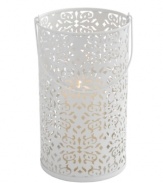 Featuring coated steel stamped in a frilly floral pattern, the Brocade candle lantern from Design Ideas gives your home a warm, romantic glow.