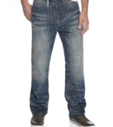 Make your mark. With laid-back distressed styling, these Marcus jeans from Sean John are an instant winner.