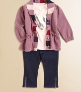 An everyday essential, these adorably girly jeans feature bows and zippers, in a slim-fitting silhouette.Front button closureElastic waistband with belt loopsZip flyFront slash pocketsBack patch pocketsZippered hem98% cotton/2% spandexMachine washImported