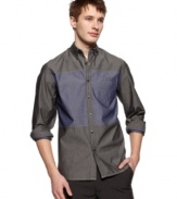 Get bold. Take your casual style to the next level with this color block woven shirt from Kenneth Cole Reaction.