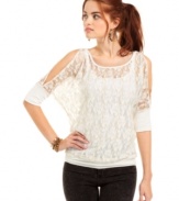 Update your closet with richly feminine pieces! Only Sky's pretty top marries filmy lace with chic, blouson style.