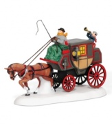 Nice ride. The Crowntree Coach shuttles loved ones to holiday gatherings all throughout Dickens' Village. Its bundled driver guides his horse through fresh snow. From Department 56.