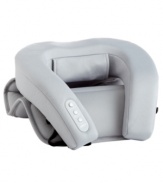 Relaxation at the push of a button. Tackle your neck and lower & upper back with a 3-motor massager that kicks the kinks out and leaves you feeling fully refreshed. Focus on all three areas at once or with built-in velcro simply fold up the back massager for targeted neck relief.  1-year warranty. Model NM12.