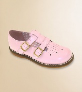 English-style leather classics, perfect for school, play and partywear. Twin T-straps with adjustable buckles Perforations on toe Padded insole Rubber traction sole Leather Imported Please note: It is recommended that you order ½ size smaller than measured. If your child measures a size 7.0, you may want to order a 6½. 