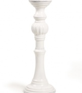 Delicate fluting, beading and distressed detail give the Blanc candlestick a classic, romantic feel to complement Versailles Maison's charming dinnerware collection.