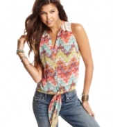 Brighten up your day with the colorful print on this top from American Rag! A bold sidekick to your favorite, everyday jeans.
