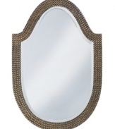 With a grand, curvaceous silhouette, the Lancelot mirror has a strong and mighty presence. Four rows of imitation mother-of-pearl and silver leaf beading shine gloriously in your bedroom, powder room or entranceway.