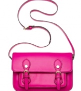 Add a pop of neon color to your sunny day ensemble with this satchel silhouette from Steve Madden. The design is adorned with an array of eye-catching details, such as gleaming hardware, buckle accents and border stitching. And the convenient crossbody strap keeps you hands free when you're on the move.