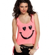 Put on a happy face with this sequined tank from Pretty Rebellious -- and bring chic animation to your stock of hot weather tops!