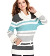 Show your stripes with this cozy cowl-neck sweater from Style&co. A kangaroo pocket adds warmth and flair to your look.