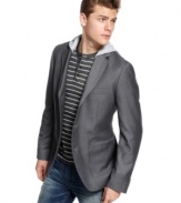 Layer it up without looking like you bulked up. This blazer from American Rag has a detachable hood for customized cool.