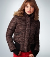 Get your bold, snow-bunny style on in Maralyn & Me's hooded, leopard-print puffer! Exposed zippers at the pockets and cuffs give this layer legit urban flavor.