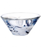 A dramatic accent, this Tempera bowl features heavy glass laced with hand-painted swirls of black, white and blue. Designed by Anna Ehrner for Kosta Boda.