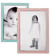 Sweet memories. Trimmed in polished silver plate, Tizo's enamel picture frame displays adorable photos with kid-friendly color and shine.