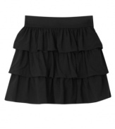 The standard black skirt gets an upgrade from BCX with ruffles and elastic at the waist for when she needs to be a quick-change artist.