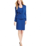 A look to take you from the boardroom to a client dinner in three easy pieces. Tahari by ASL's cobalt blue suit comes with a coordinating shell for a flawlessly matched ensemble.
