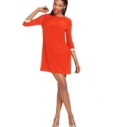Embellished cuffs add a hint of high shine to this hot-hued RACHEL Rachel Roy shift dress -- perfect for pretty, polished look!