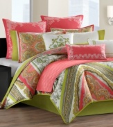 The power of paisley. Rich in vibrant color and captivating pattern, Echo's Gramercy Paisley comforter set cheers up any space with style. A bold, zigzag print of coordinating paisley prints works together with patterned shams for a look that takes your breath away. Comforter is oversized and overfilled for luxurious comfort. Printed paisley reverse.