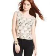 Sweet in its simplicity, this lace top from American Rag adds feminine charm to your day or night look.