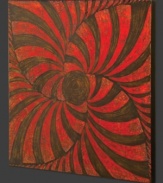 A dizzying array of swirling stripes add a new dimension of chic modernity to any room. Red, black and textured for dramatic effect.