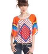 Turn up your wardrobe's color volume with this top from Belle Du Jour -- and score great style that's right on target!