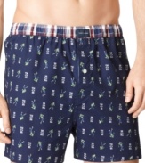 Classic style boxer by Tommy Hilfiger patterned with charging football players is made from 100% cotton for all day comfort.