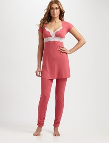 Curl up and relax in this ultra-comfortable design of soft-stretch Italian fabric with side ruching details. Narrow elastic waistbandInseam, about 4085% viscose/10% elastane/5% nylonHand washMade in Italy