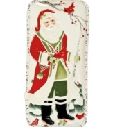Make your home a natural place to gather every holiday with Winterberry serveware. Fitz and Floyd's long tray features Santa on a stroll in the woods and accented with traditional Christmas plaid.