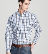 Lacoste puts modern spin on classic tattersall plaid with this handsome button-down, rendered in crisp, lightweight cotton poplin for a soft feel.