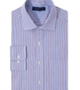 Stir up your work-week collection with standout multicolor stripes on this Tommy Hilfiger dress shirt.