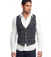Rock this vest from Affliction for a more polished nightclub cool look.