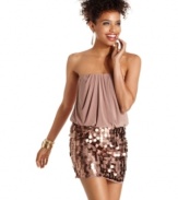 Party like the Hollywood elite in this stunner from As U Wish! A draped bodice and skirt of tonal paillettes add luxe attitude to this super-fun party dress.
