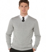 This Perry Ellis ribbed sweater can be dressed up or down for a variety of stylish winter looks.
