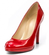 Look red hot in these patent leather platform pumps. Round toe with 4 covered heel and .5 platform. Leather lining and leather sole.
