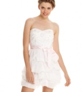 Soft tiers billow across the full a-line skirt of this embroidered and beaded party dress from Roberta! Made for the cutest party girl around!