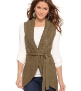 Dolled Up's knit vest has a chic 1970's vibe that looks super-cute with flared denim and an ultra-high heel!