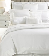 A tranquil effect is what this Martha Stewart Collection Moon Luster duvet cover creates for your room. An all white backdrop sets the scene as linen fabric and silk borders intertwine for a modern, opulent presentation. Button closure.